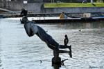 Aveiro, A dirty statue and the birds clean themselves