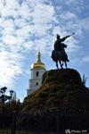 Bohdan-Khmelnytsky monument with the bell tower of Saint Sophia